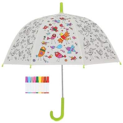 Esschert Design Regenschirm für Kinder mit Vögeln PiY zum Ausmalen