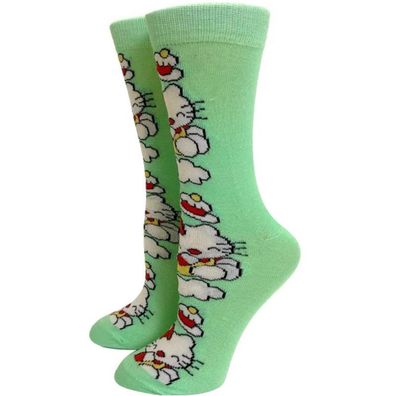 HELLO KITTY Socken Hallo Kätzchen Cartoon Socken Grüne Socken mit Hello Kitty Motiv