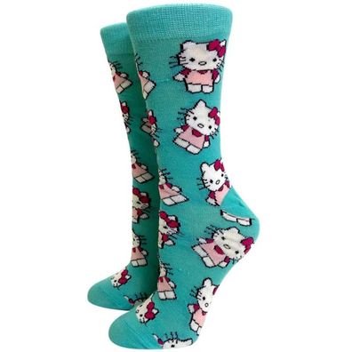 HELLO KITTY Socken Hallo Kätzchen Cartoon Socken Türkise Socken mit Hello Kitty Motiv