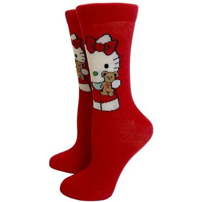 HELLO KITTY Socken Hallo Kätzchen Cartoon Socken Rote Socken mit Hello Kitty Motiv