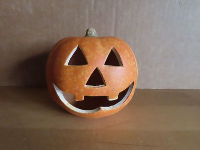 Herbstdeko Keramik-Kürbiss orange mit Gesicht Halloween