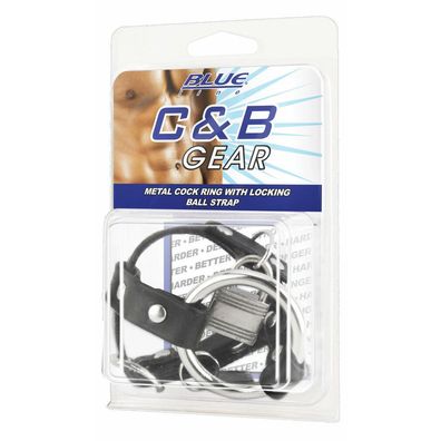 BLUE LINE C&B GEAR Metal Cock Ring With Locking Ball Strap