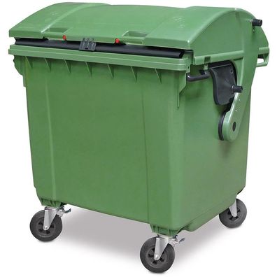 Müllcontainer nach EN 840, 1100 Liter, Runddeckel, mit Aufnahme-Kammleisten, grün