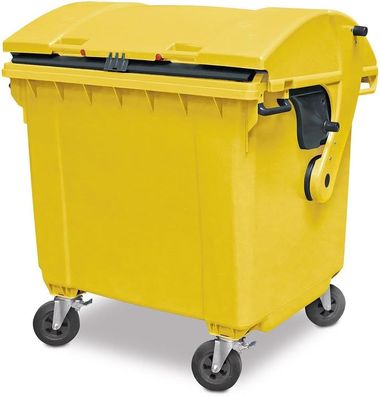 Müllcontainer nach EN 840, 1100 Liter, Runddeckel, mit Aufnahme-Kammleisten, gelb