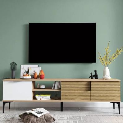 Lowboard RTV Modern Design Luxus Wohnzimmer Rechteckig Braun Weiß