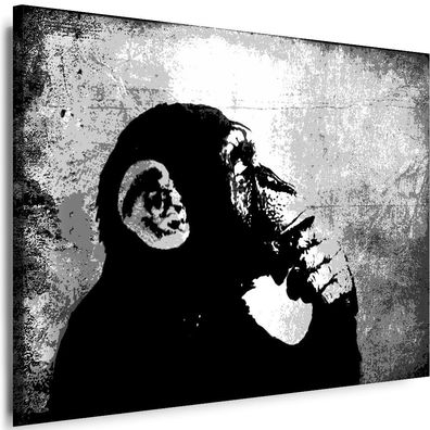 Leinwand Bilder BANKSY Affe Denken Graffiti Street Kunstdruck Wandbilder