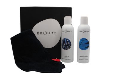 BeOnMe Set für Herren: Duschgel 200ml + Shampoo 200ml + Handtuch