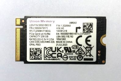 256GB SSD NVMe 2242 M.2 OPAL PCIe Gen.4 x4 Union Memory für Notebook Computer