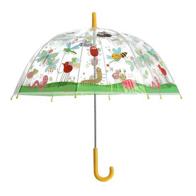 Transparenter Kinder Regenschirm mit Insekten Motiven und gelben Griff