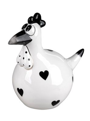 Huhn schwarz weiß mit Herzen | Figur Frühling Osterdeko Ostern | 15x16 cm