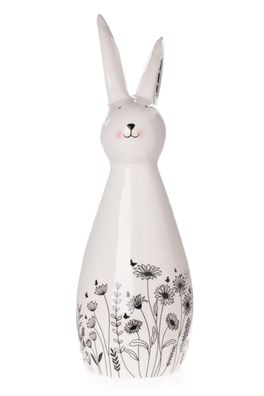 Hase schwarz weiß mit Blumen Motiv | Figur Osterhase Osterdeko Ostern | 30x14 cm