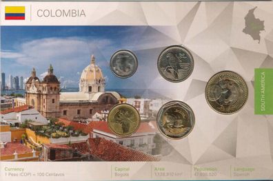 Kolumbien Kursmünzenset verschweisst in Karte*