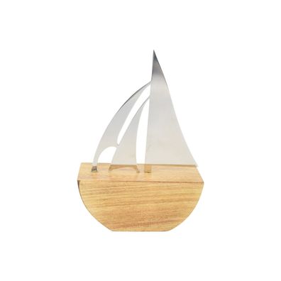 Segelschiff Alva | maritim Edelstahl auf Holzsockel | Boot | 16x24 cm