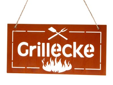 Schild Grillecke | Grill Gartendeko | Dekohänger Metallschild Rost | 40x20 cm