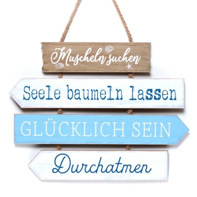 Holzschild maritim Muscheln suchen | Schild Türschild | Hänger Hängedeko | 35 cm