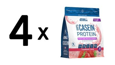 4 x 100% Casein Protein, Strawberry Cream - 900g