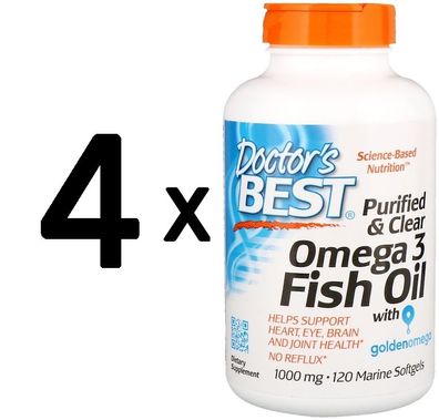 4 x Purified & Clear Omega 3 Fish Oil, 1000mg - 120 marine softgels