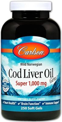 Wild Norwegian Cod Liver Oil Gems, 1000mg - 250 softgels