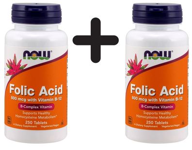 2 x Folic Acid, 800mcg with Vitamin B12 - 250 tabs