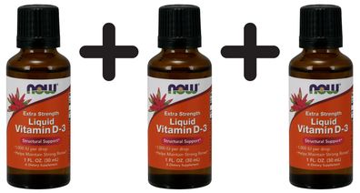 3 x Vitamin D-3 Liquid, 1000 IU (Extra Strength) - 30 ml.