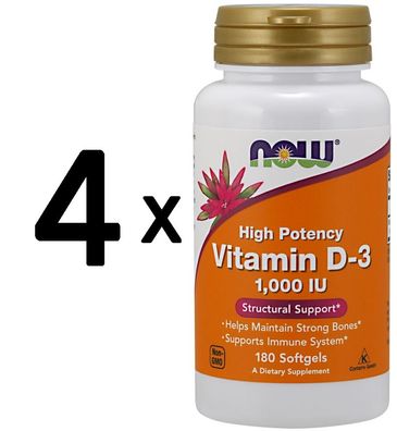 4 x Vitamin D-3, 1000 IU - 180 softgels