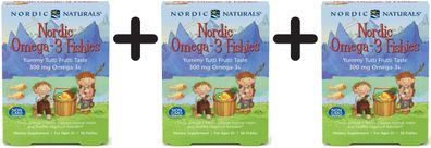 3 x Nordic Omega-3 Fishies, 300mg Yummy Tutti Frutti Taste - 36 fishies
