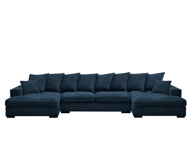 Ecksofa mit schlaffunktion und bettkasten, Sofa U-form, Couch U-form Gabon Blau