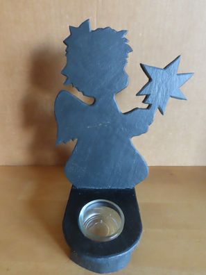 Figur Teelichthalter schwarz Engel mit Stern Stein (Schiefer?) ca.20,5 cm H