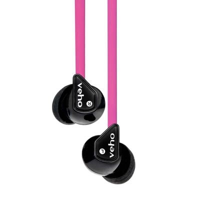 Veho Z1 In Ear Kopfhörer mit Kabel pink Stereo 3,5 mm Anschluss Noise Cancelling