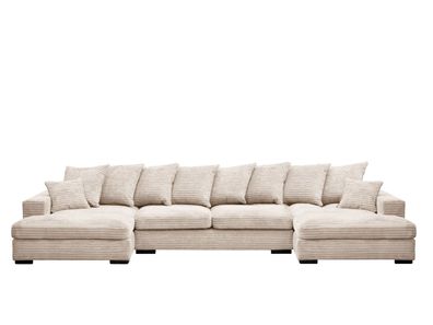 Ecksofa mit schlaffunktion und bettkasten, Sofa U-form, Couch U-form Gabon Creme