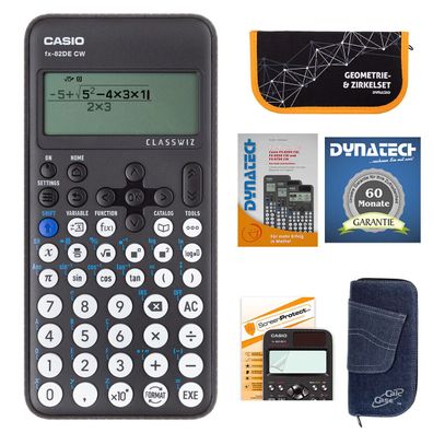 Casio FX-82 DE CW mit Jeans-Tasche, Zirkelset, Displayfolie, Arbeitsbuch, Garantie