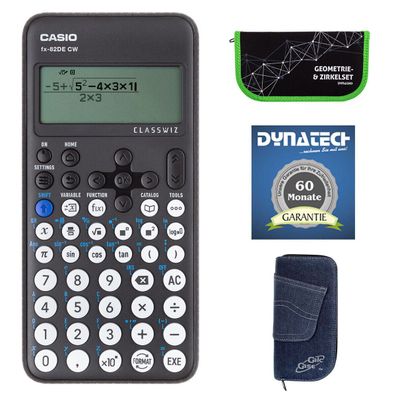 Casio FX-82 DE CW mit Jeans-Tasche, Zirkelset grün + Garantieverlängerung