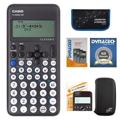 Casio FX-82 DE CW + CalcCase-Schutztasche, Zirkelset blau, Folie, Buch, Garantie