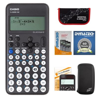 Casio FX-82 DE CW + CalcCase-Schutztasche, Zirkelset rot, Folie, Buch, Garantie