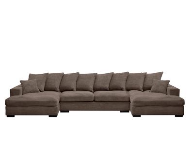Ecksofa mit schlaffunktion und bettkasten, Sofa U-form, Couch U-form Braun