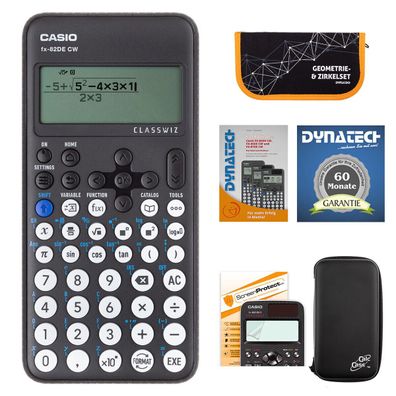 Casio FX-82 DE CW + CalcCase-Schutztasche, Zirkelset orange, Folie, Buch, Garantie