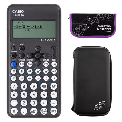 Casio FX-82 DE CW mit CalcCase-Schutztasche und Zirkelset lila (Gr. Taschenrechner)