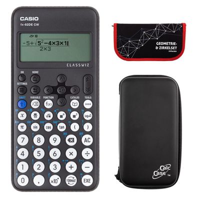 Casio FX-82 DE CW mit CalcCase-Schutztasche und Zirkelset rot (Gr. Taschenrechner)