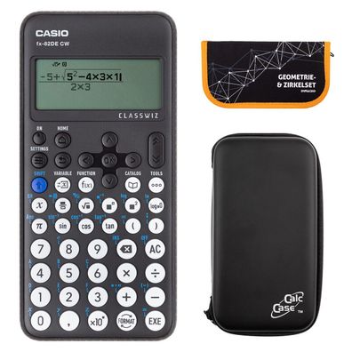 Casio FX-82 DE CW mit CalcCase-Schutztasche und Zirkelset orange (Gr. Taschenrechner)
