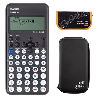 Casio FX-82 DE CW mit CalcCase-Schutztasche und Zirkelset orange