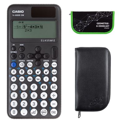 Casio FX-85 DE CW mit schwarzer Tasche und Zirkelset grün (Gr. Taschenrechner)