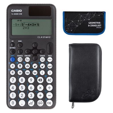 Casio FX-85 DE CW mit schwarzer Tasche und Zirkelset blau (Gr. Taschenrechner)