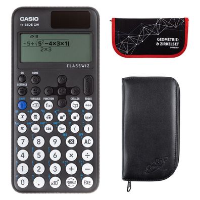 Casio FX-85 DE CW mit schwarzer Tasche und Zirkelset rot (Gr. Taschenrechner)