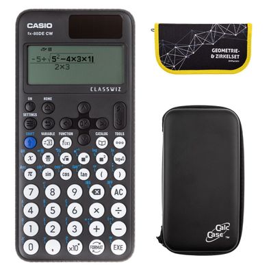 Casio FX-85 DE CW mit CalcCase-Schutztasche und Zirkelset gelb (Gr. Taschenrechner)