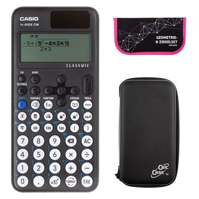 Casio FX-85 DE CW mit CalcCase-Schutztasche und Zirkelset pink (Gr. Taschenrechner)