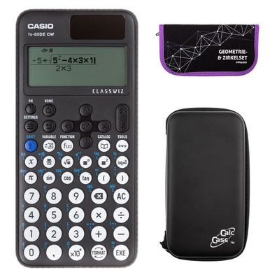 Casio FX-85 DE CW mit CalcCase-Schutztasche und Zirkelset lila (Gr. Taschenrechner)