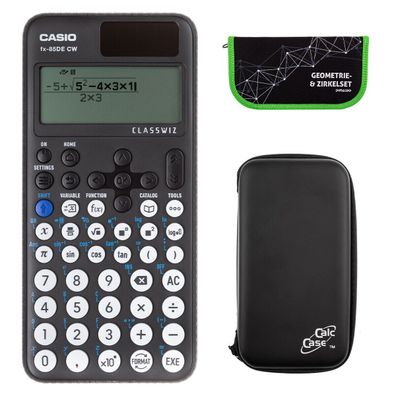 Casio FX-85 DE CW mit CalcCase-Schutztasche und Zirkelset grün (Gr. Taschenrechner)