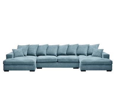 Ecksofa mit schlaffunktion und bettkasten, Sofa U-form, Couch U-form Gabon Hellblau