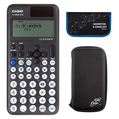 Casio FX-85 DE CW mit CalcCase-Schutztasche und Zirkelset blau (Gr. Taschenrechner)