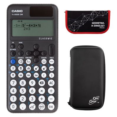 Casio FX-85 DE CW mit CalcCase-Schutztasche und Zirkelset rot (Gr. Taschenrechner)